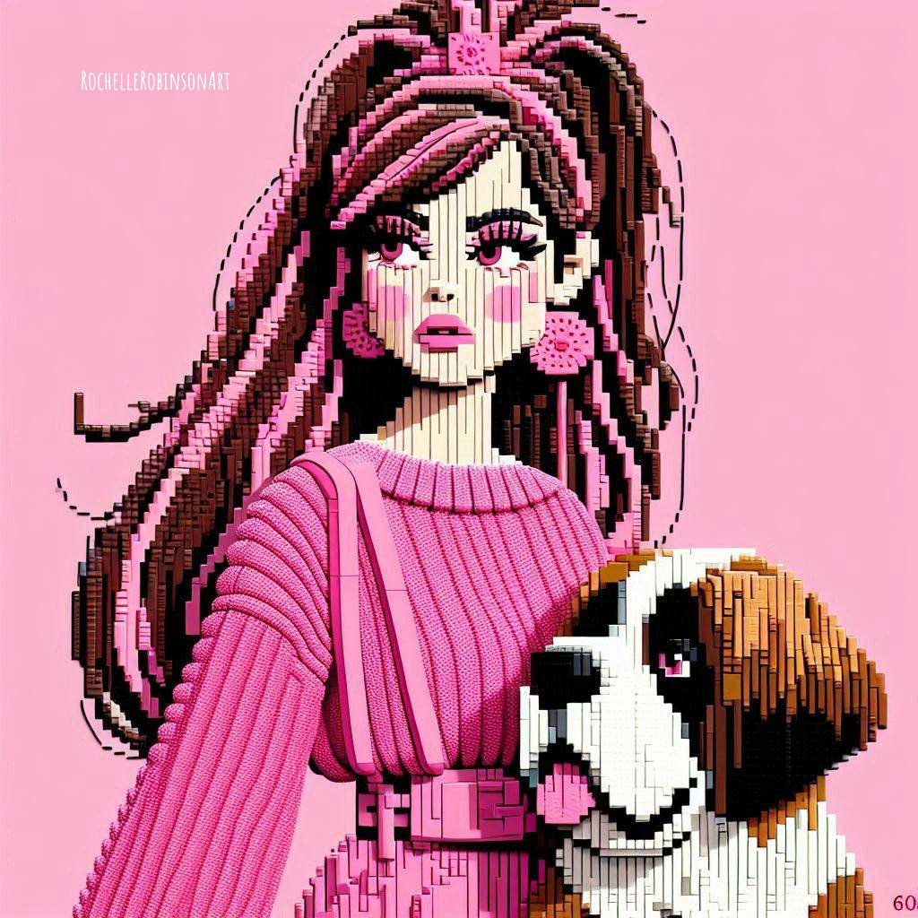 A Woman in Pink And Her Dog Lord Byron