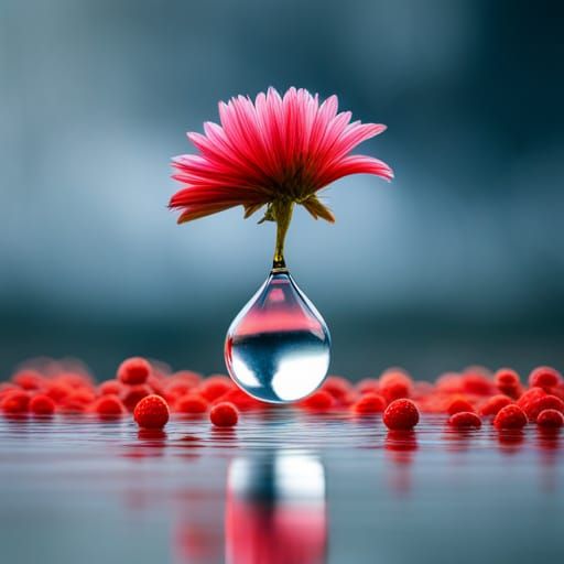 Fairy World Reflected in a Water Droplet