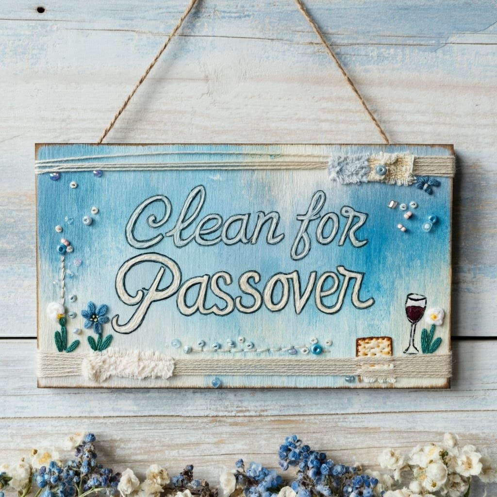 Passover Sign in Distressed Wood Style