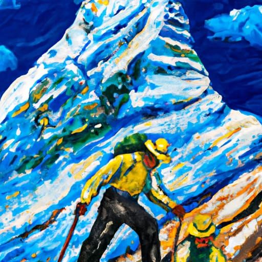 Mountaineers on Everest: Impressionist Gouache Painting