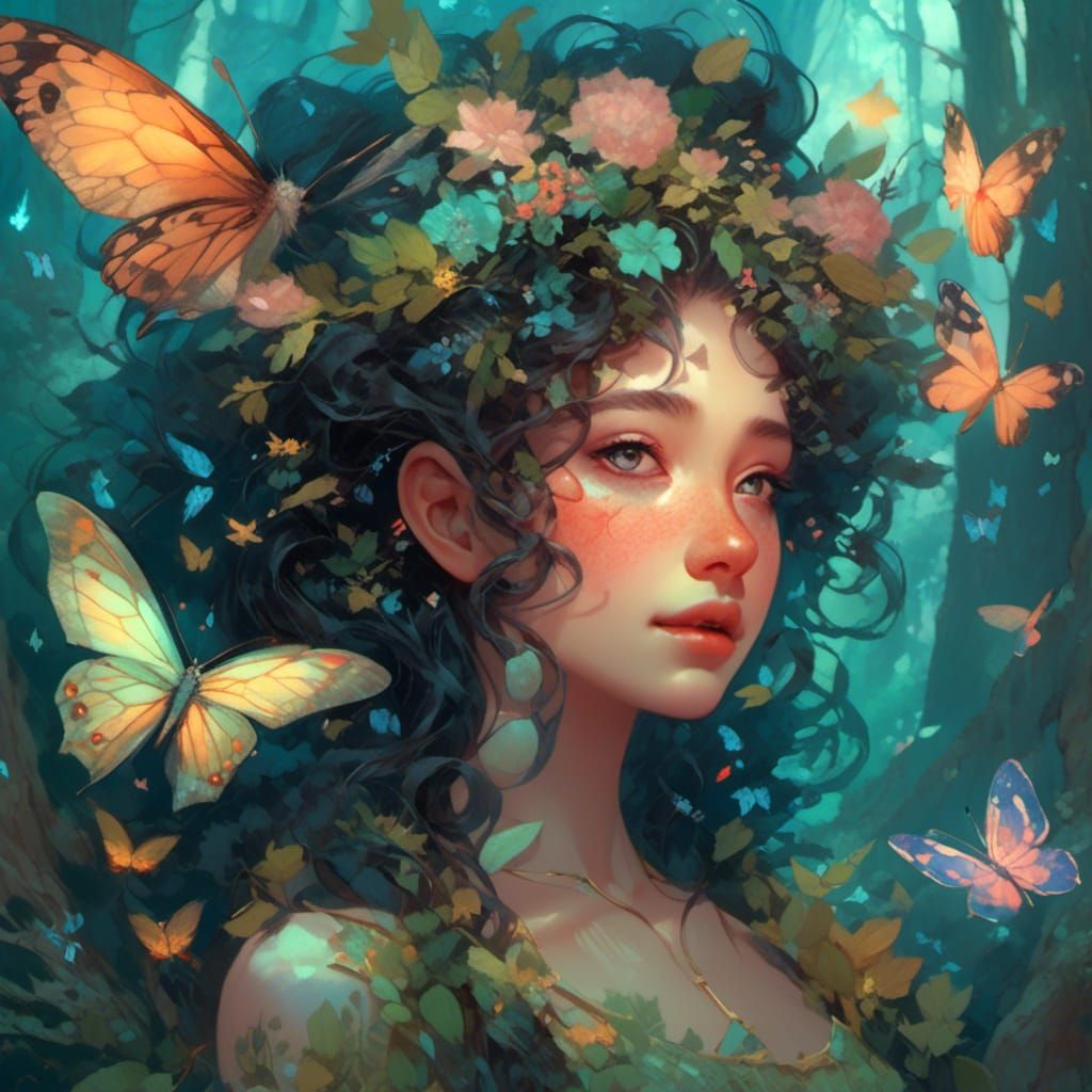 A fairy with <lora:Endless Melody:1.0> curly hair an freckle...
