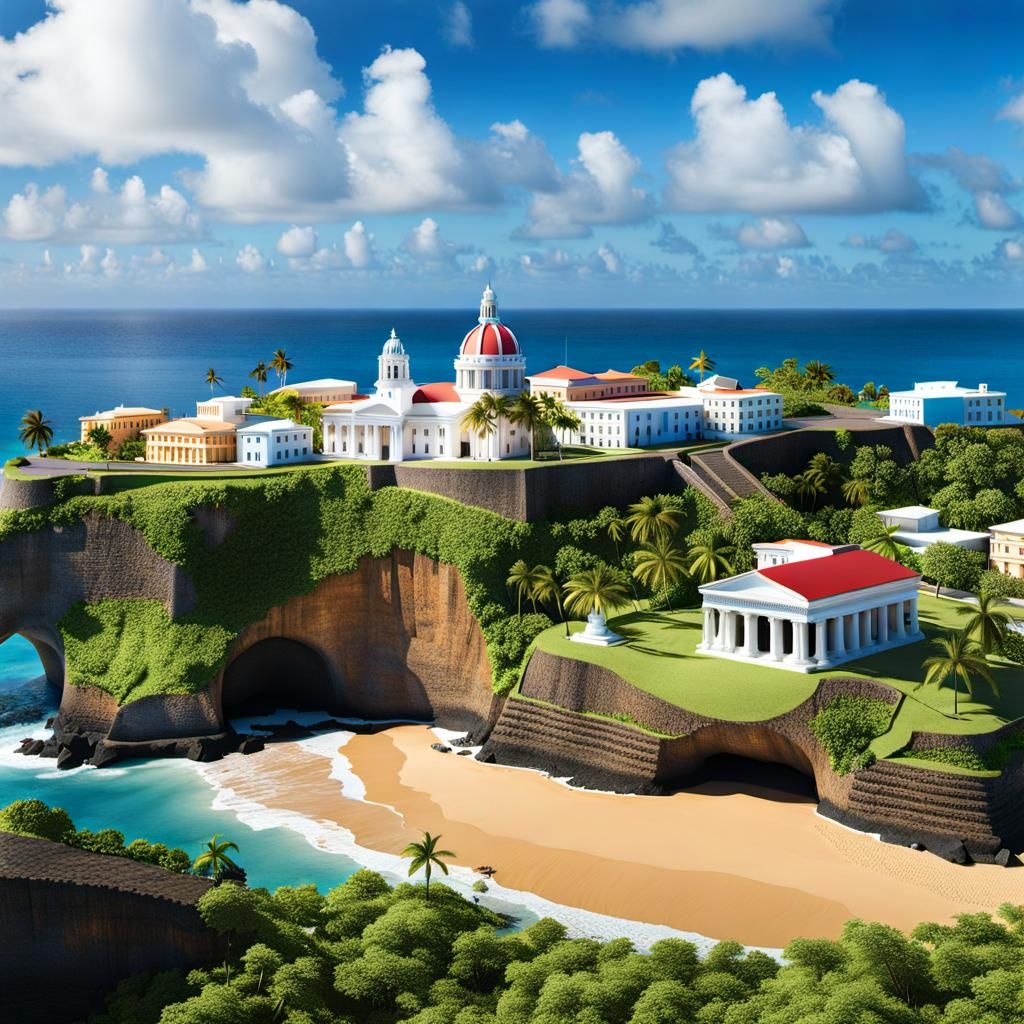 "Perfect render map of Puerto Rico with landmarks"cartograph...
