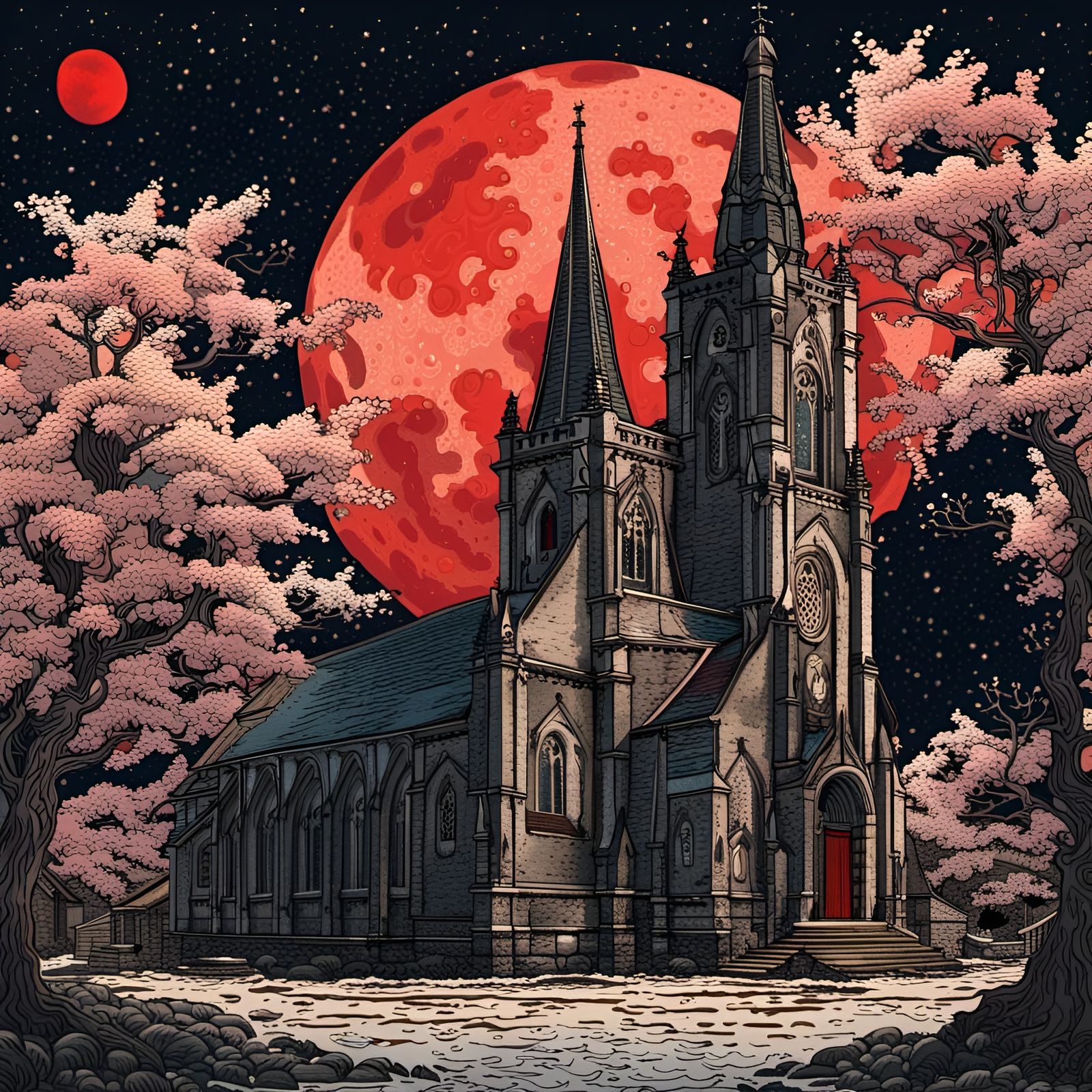 the church under the blood moon  by @PleaseDoNotDisturb