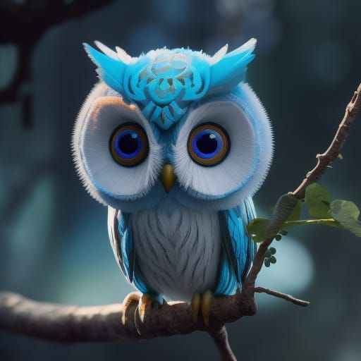 Casual Blue Owl on a Branch - AI Generated Artwork - NightCafe Creator