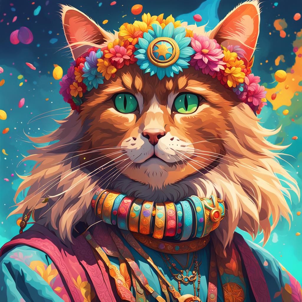 Hippy Cat Happiness, 8k resolution concept art portrait by Greg ...