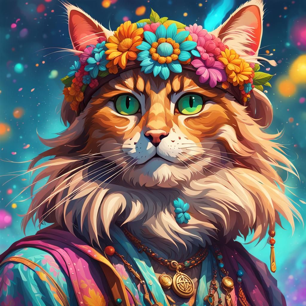 Hippy Cat Happiness, 8k resolution concept art portrait by Greg ...