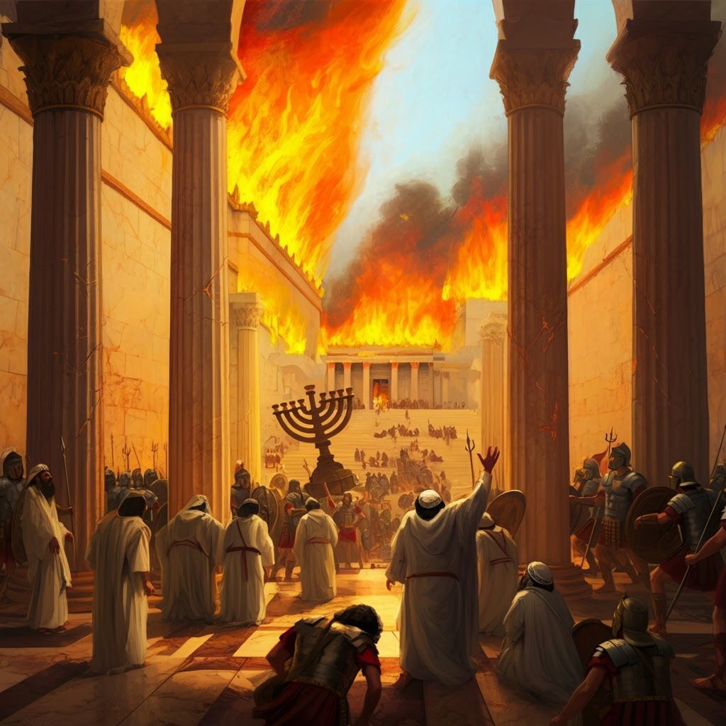 Temple Mount Ablaze: Apocalyptic Scene in Vivid Colors