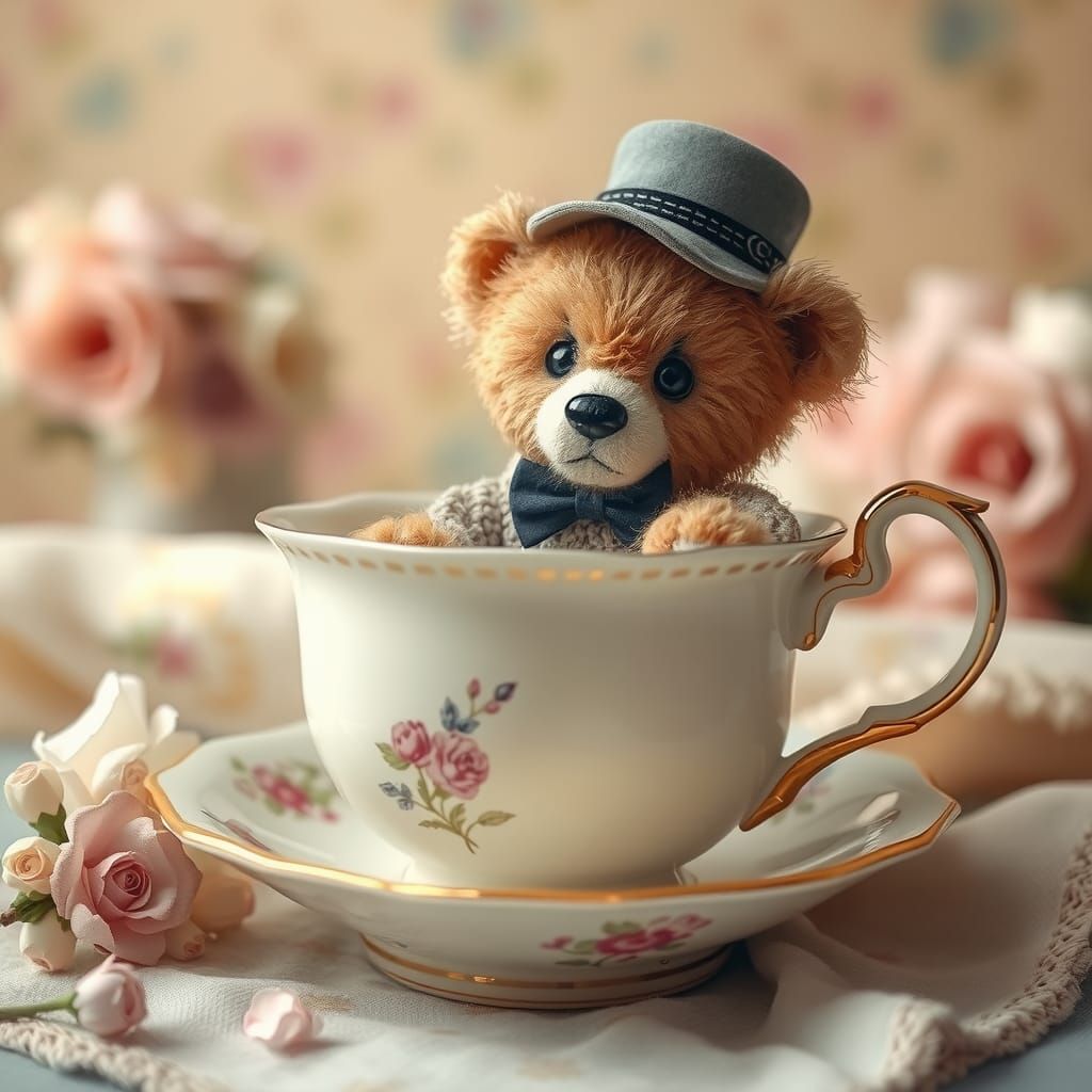 Teddy bear in a tea cup  by @Amaya