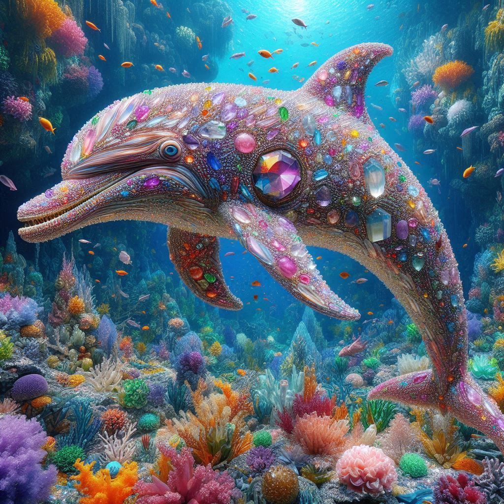 Elegant Crystal Dolphin in an underwater paradise