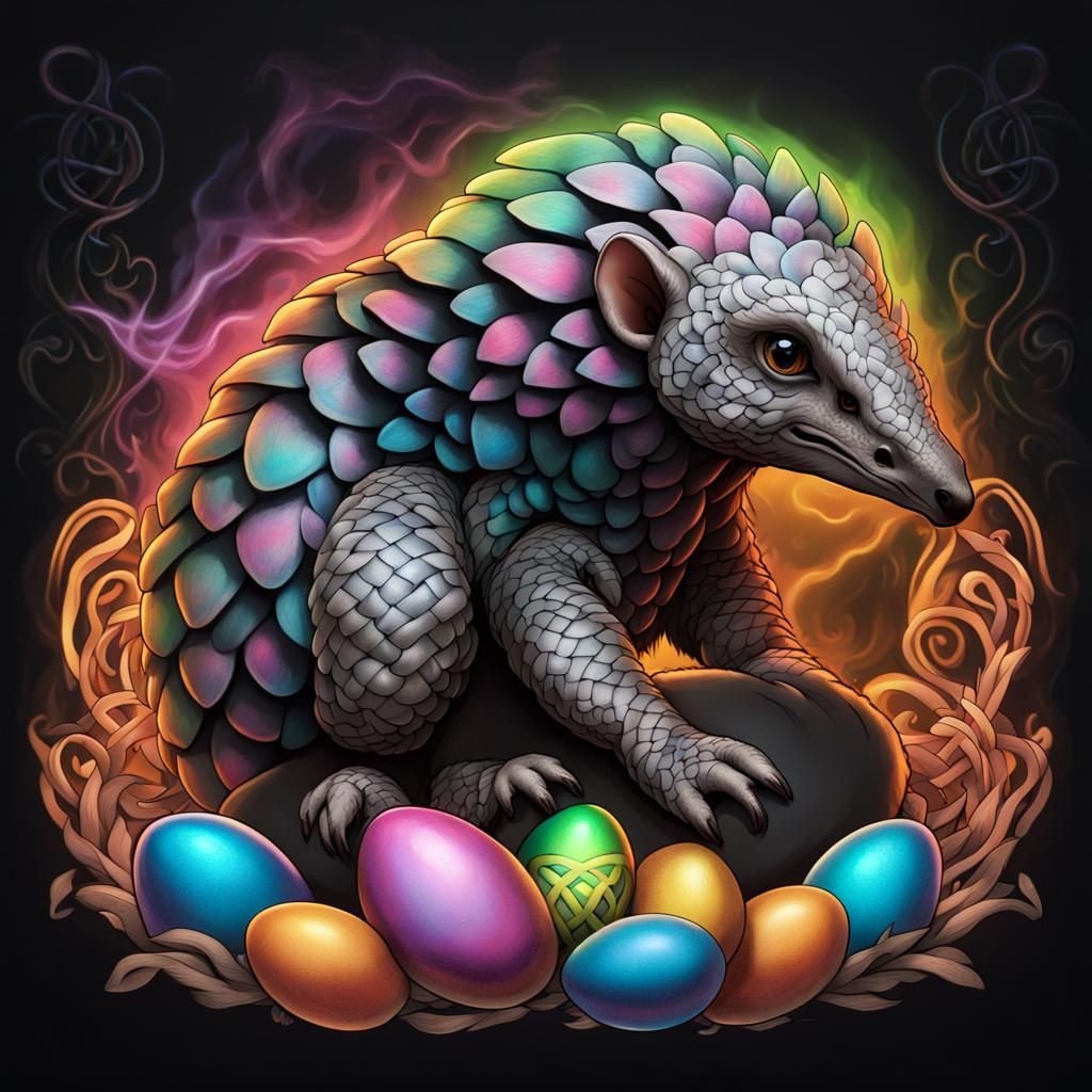 A cute baby pangolin and Easter egg