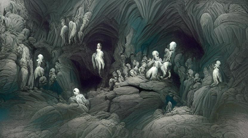 Down in the Caverns; in the style of Gustave Doré