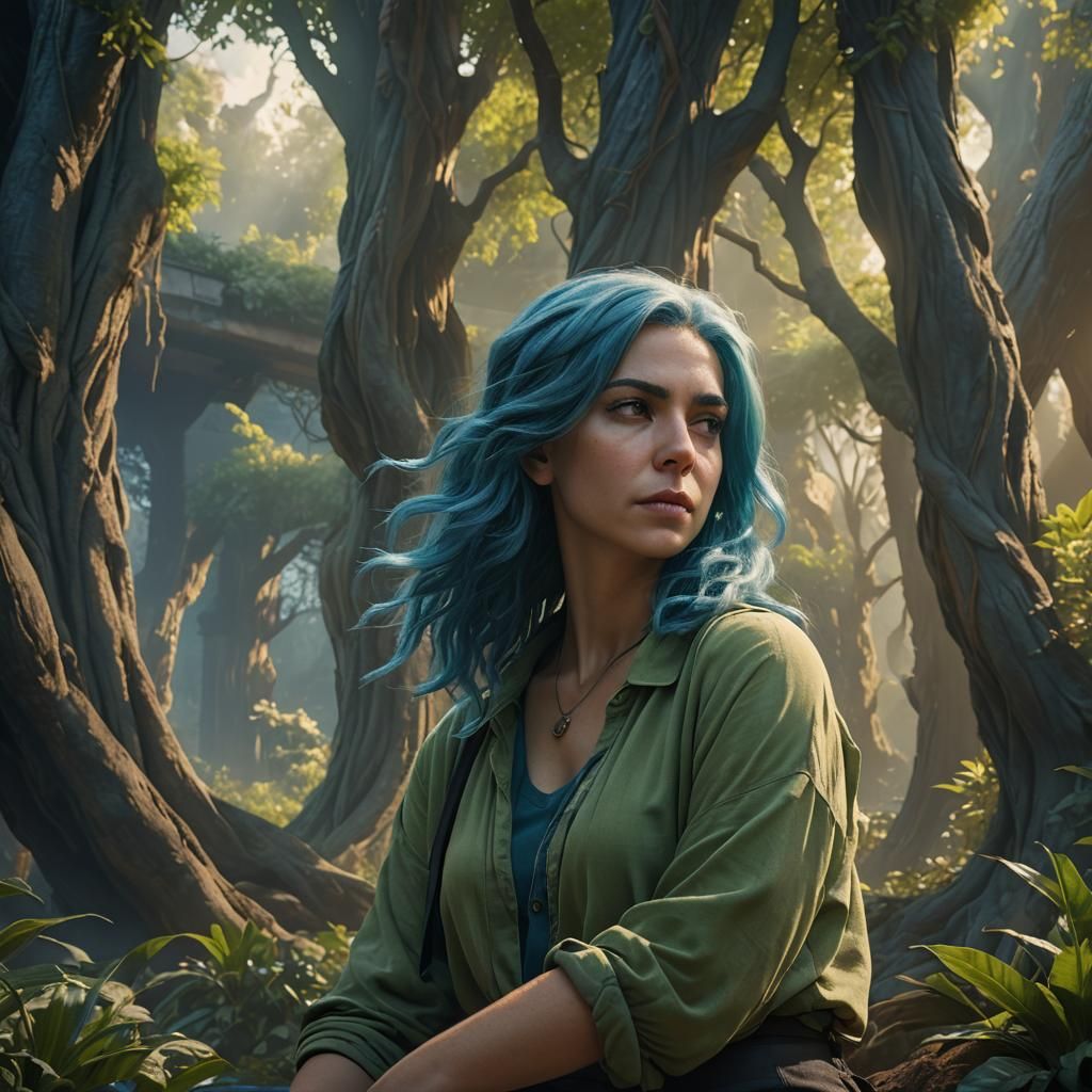 Netanyahu with Blue Hair: Fantasy Realism Portrait