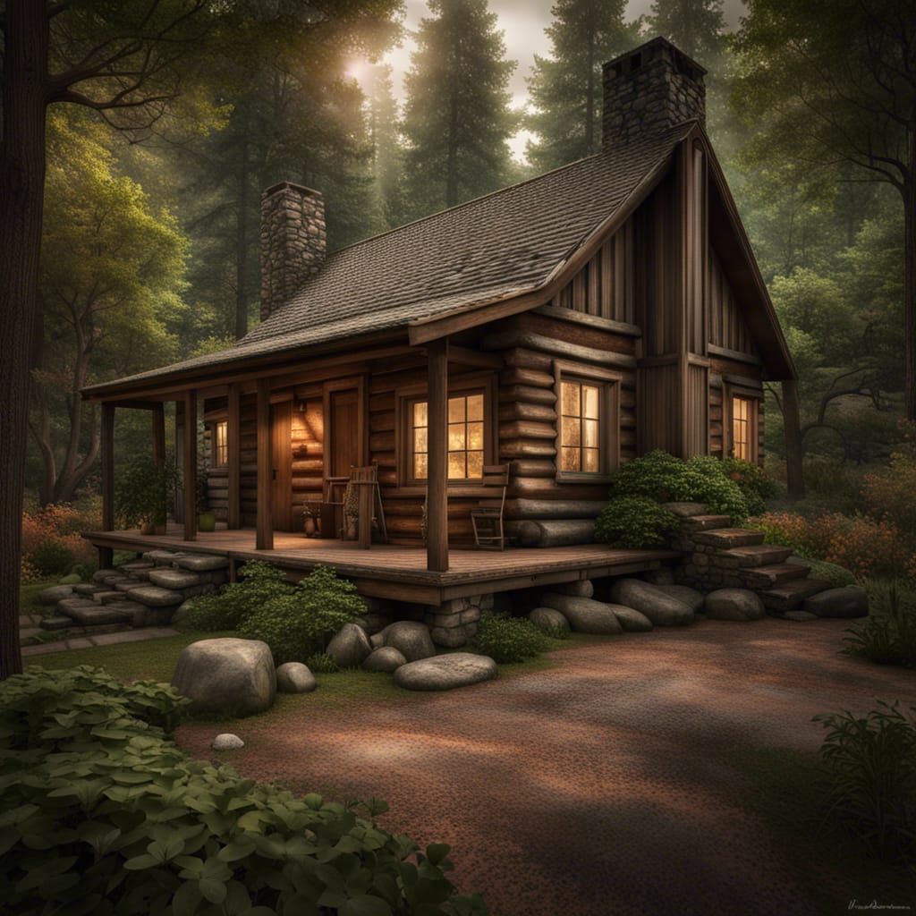 Cozy Cabin in the Woods - AI Generated Artwork - NightCafe Creator