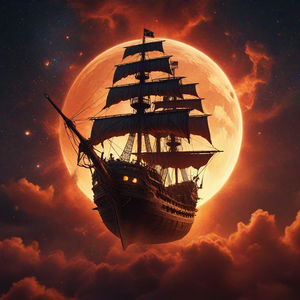 a flying pirate ship in space