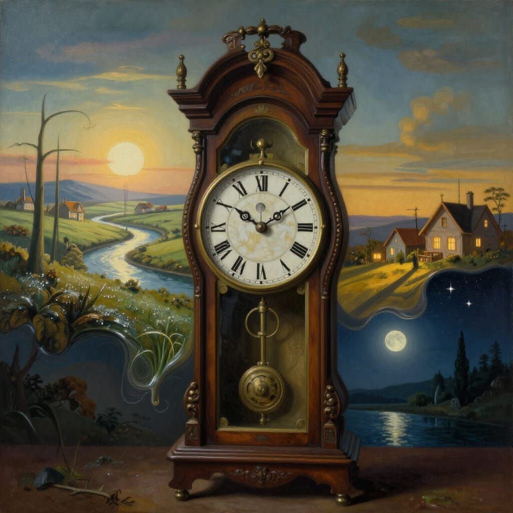 Antique Clock Reveals Day's Cycle in Realistic 3D