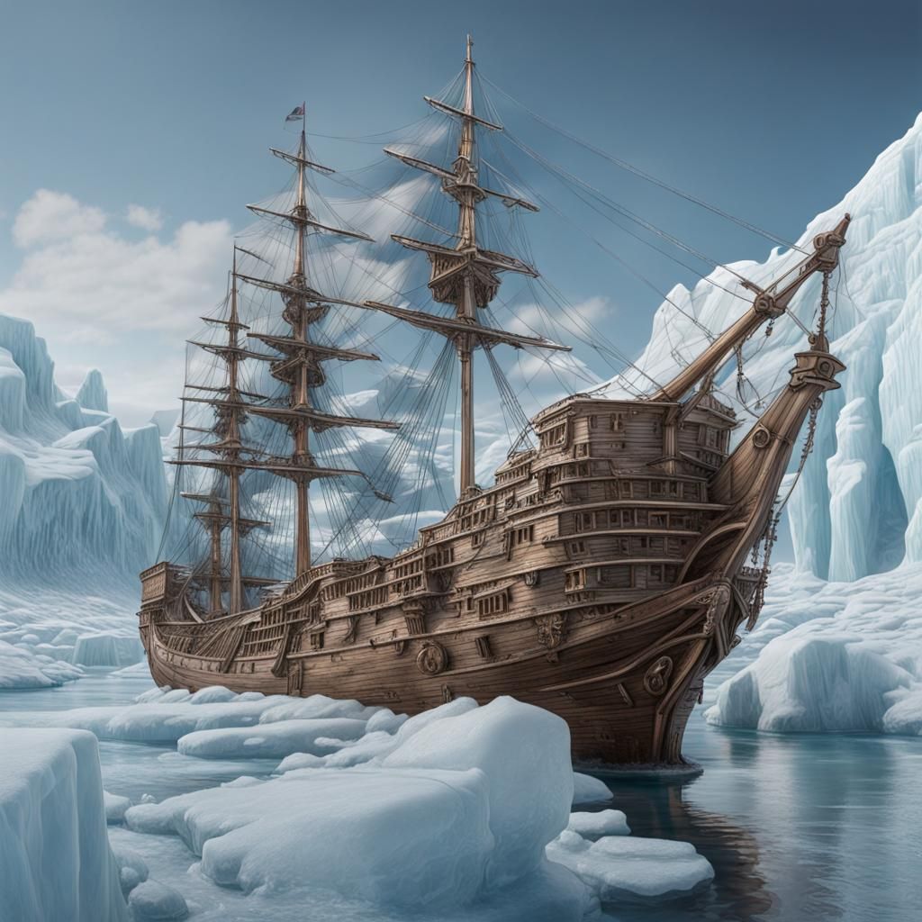 Old sailling ship stuck in Alaska now ice sculture, hyperrealism ...