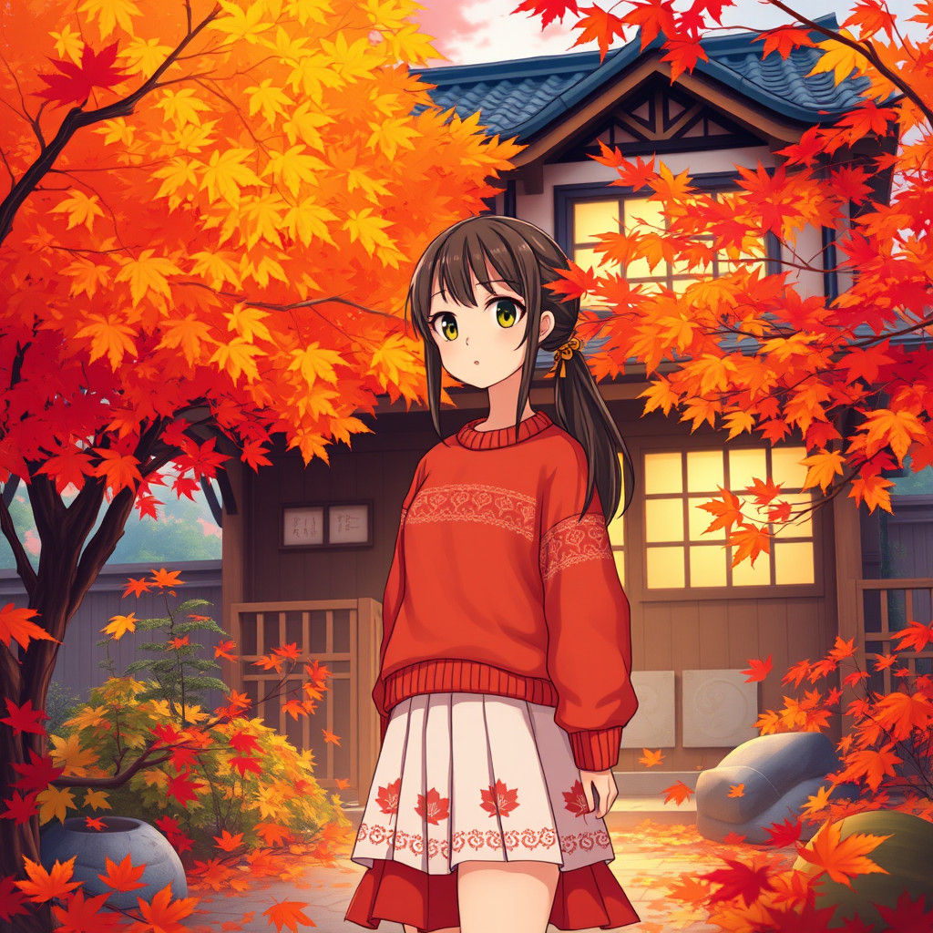 Cozy Autumn Anime Scene in Japanese Style