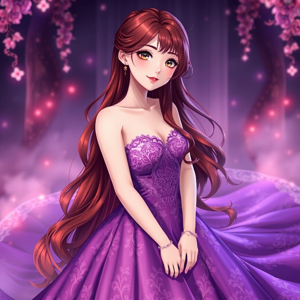 Ethereal Anime Goddess in Lavender Prom Gown