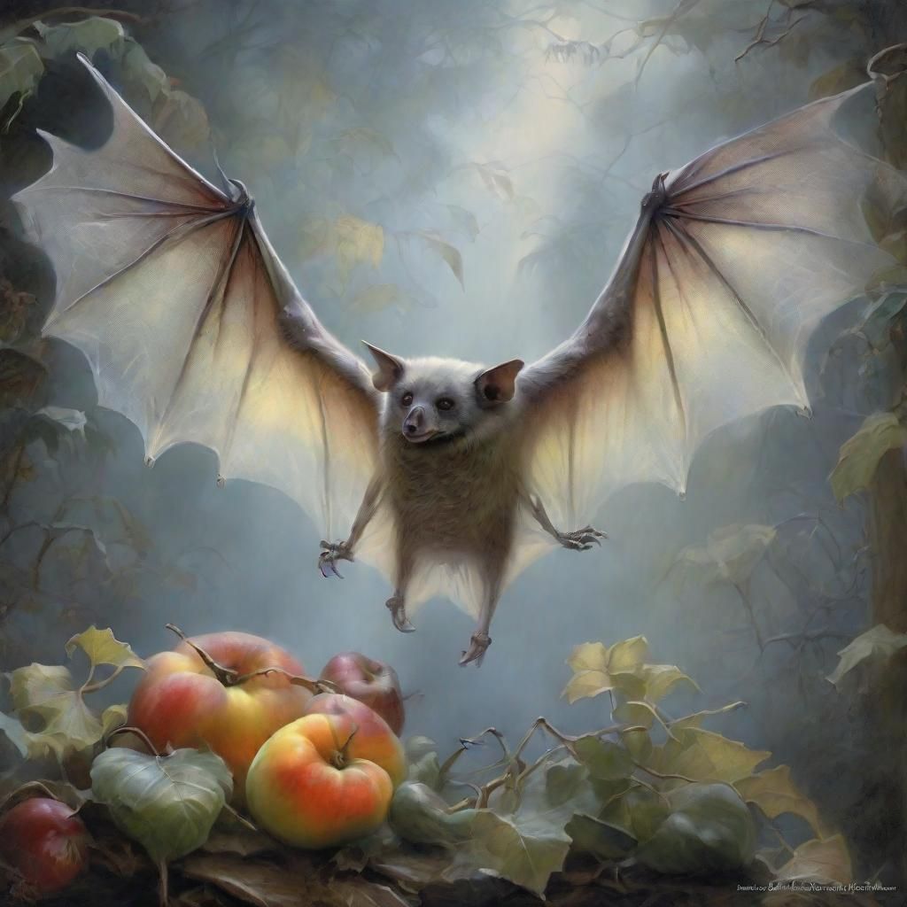 White fluffy fruit bat skeleton