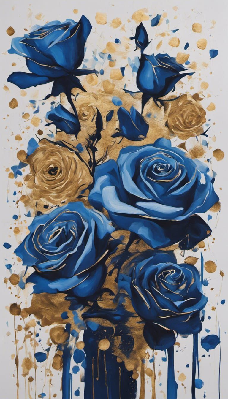 scattered blue roses falling in the air abstract art complem...