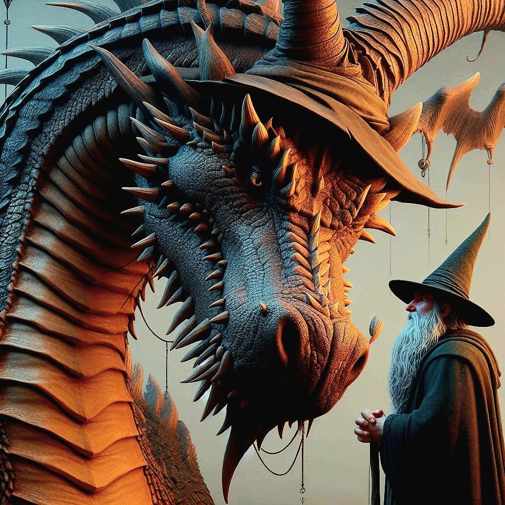 Dragon and wizard