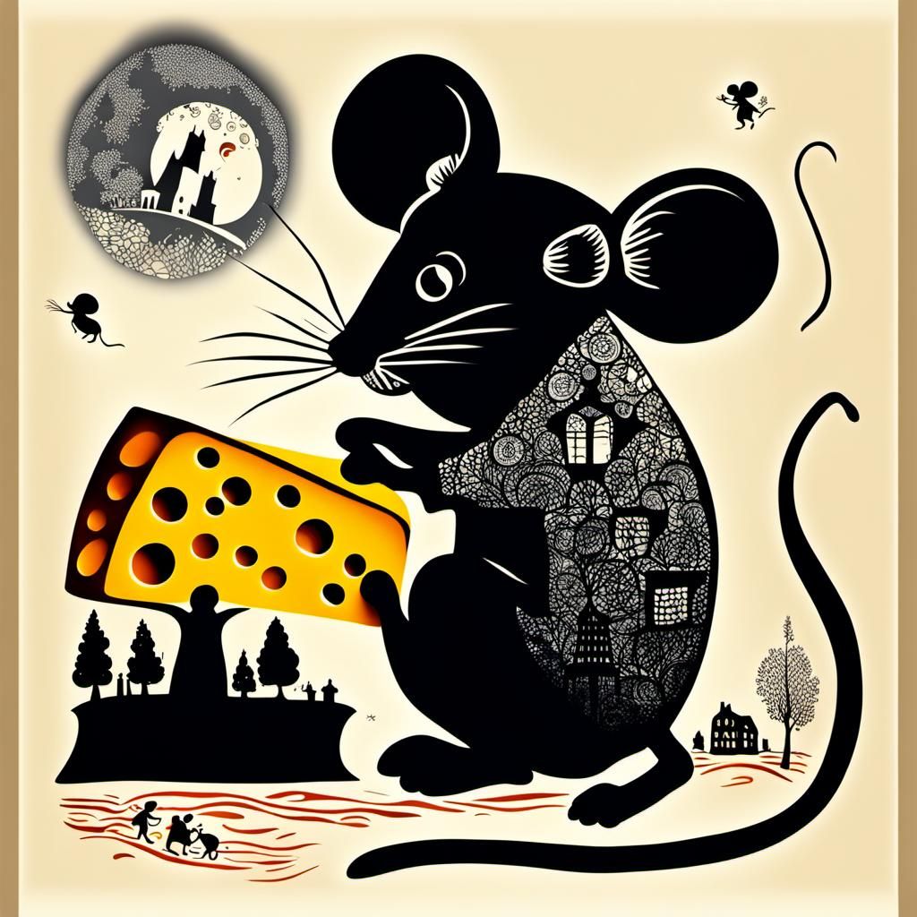 Silhouette of mouse, silhouette of cheese 
Silhouette art by...