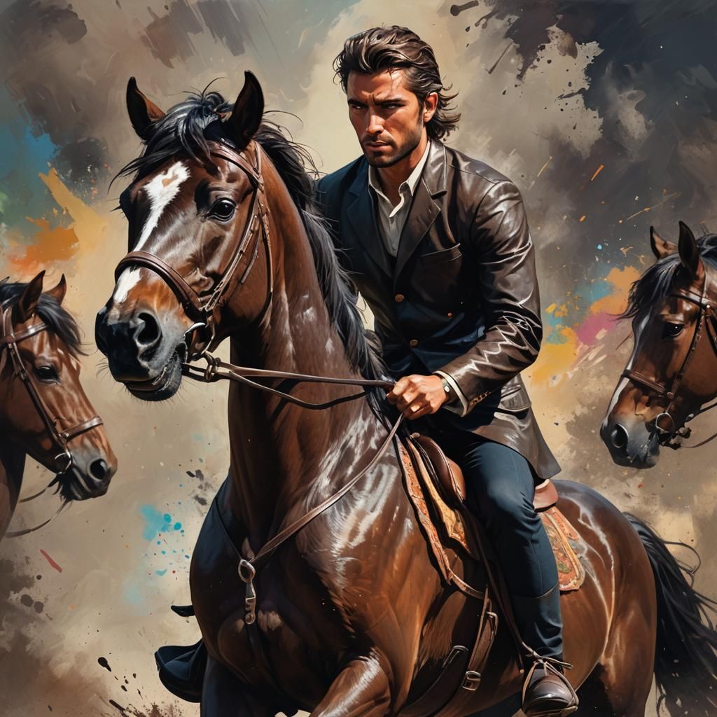 Man Rides Pony: Hyperrealistic Splash Art