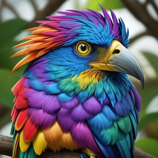 Surreal Bird Portrait with Rainbow Beard