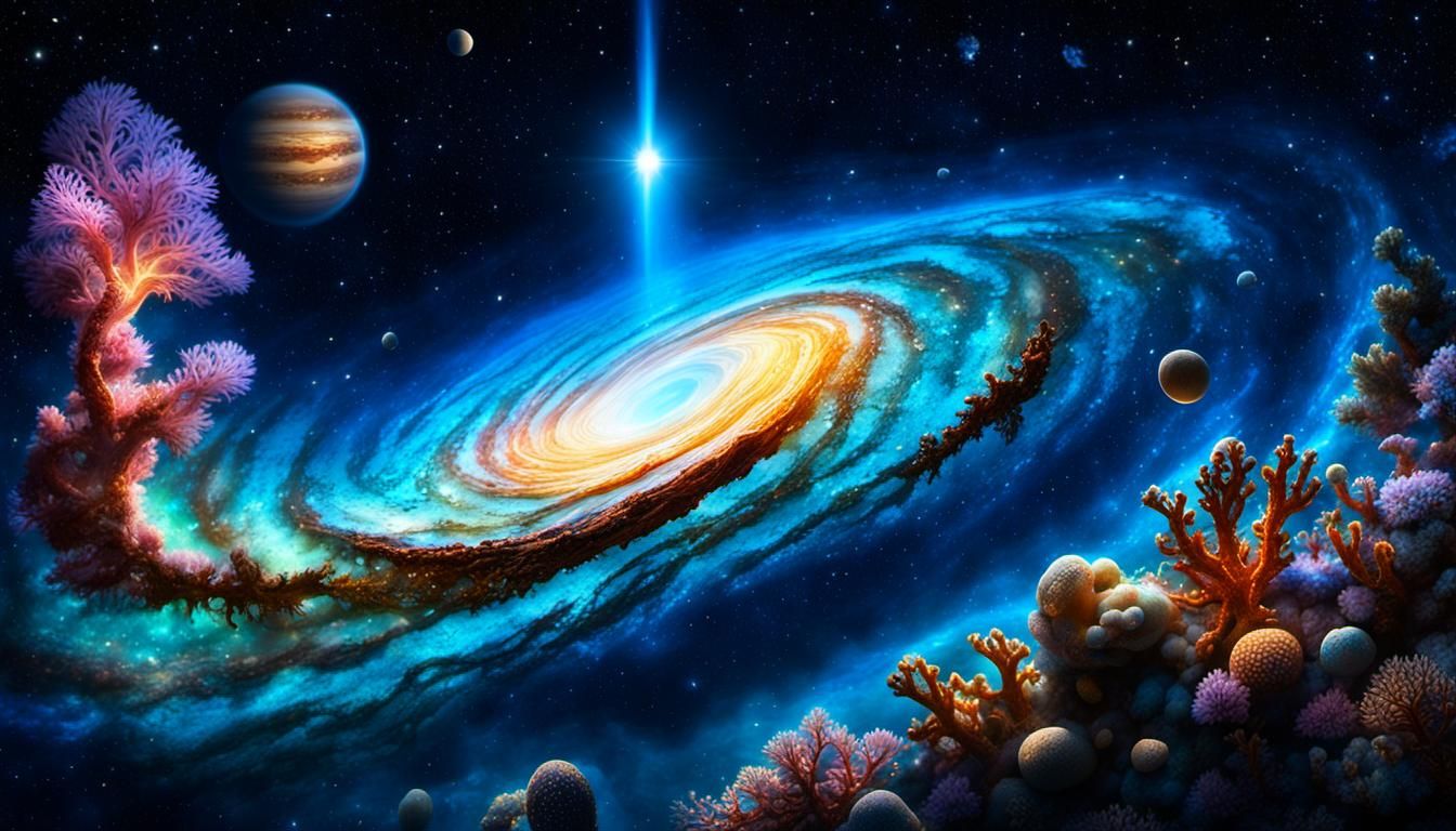 Andromeda Galaxy Merges with Ocean Depths: Digital Art