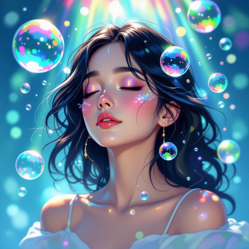 Iridescent Memory Bubbles: A Surreal Portrait