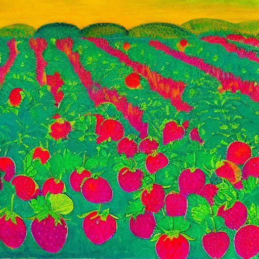 Fluorescent hedgehog on strawberry field 
Fluorescent colors...