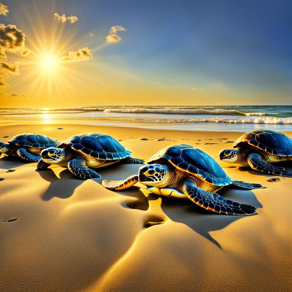 sea turtles washing ashore - AI Generated Artwork - NightCafe Creator