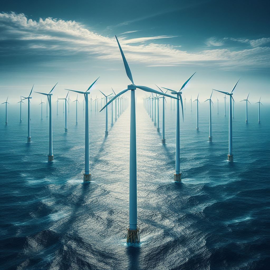 vista of a vast offshore wind farm