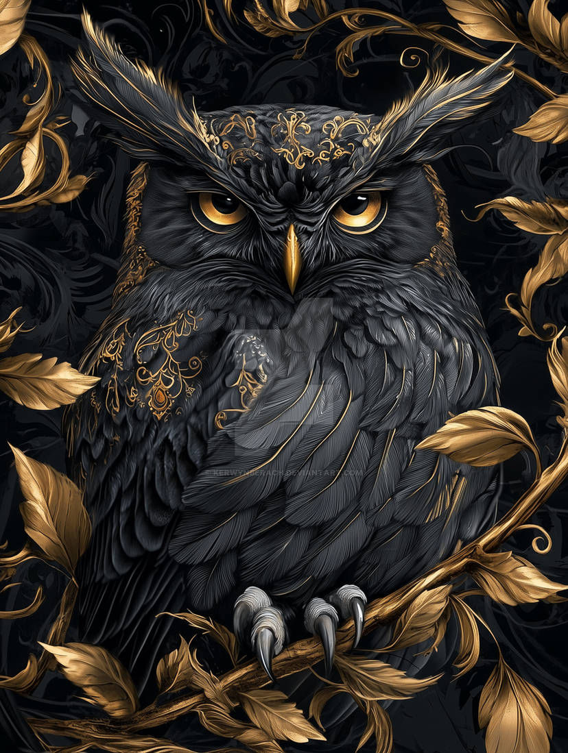 Black and gold owl
