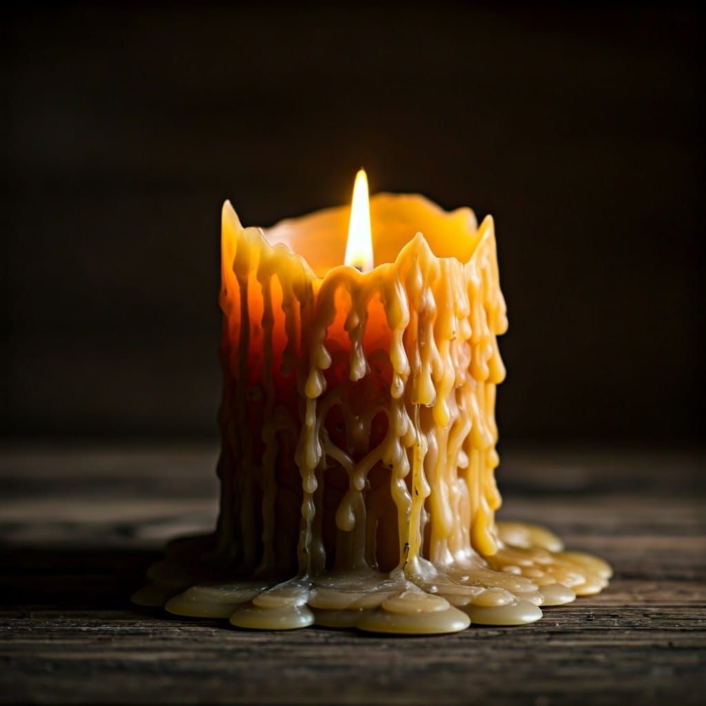 Golden Candle Emanates Warm, Soft Light in a Dark Studio