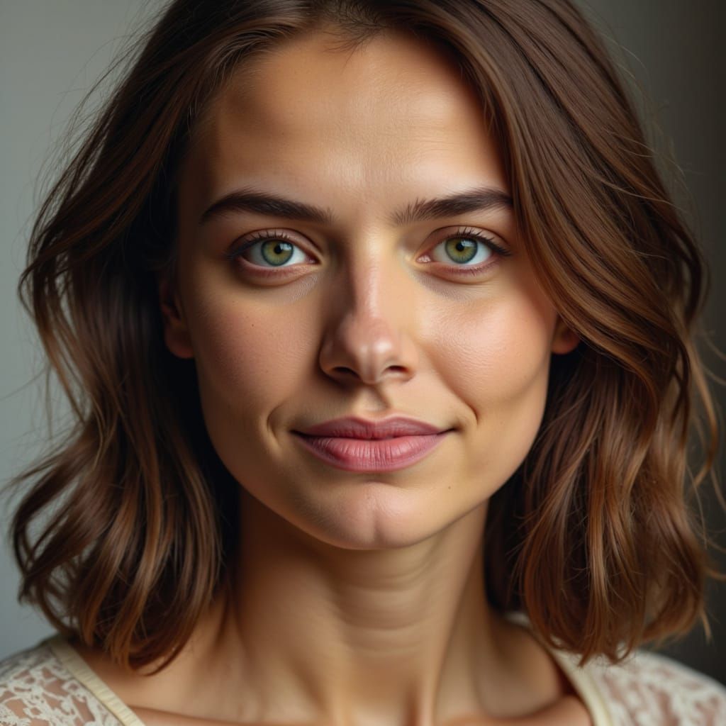 A close-up portrait of a German woman, her expression brimming with discovery.  Her eyes shining with intense curiosity.  Her face, with its...