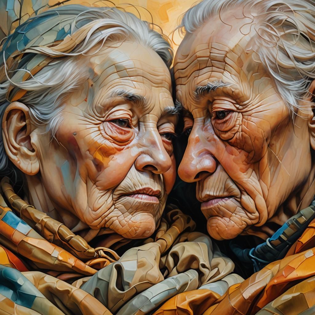 Evocative Oil Painting of Baby and Elderly Person