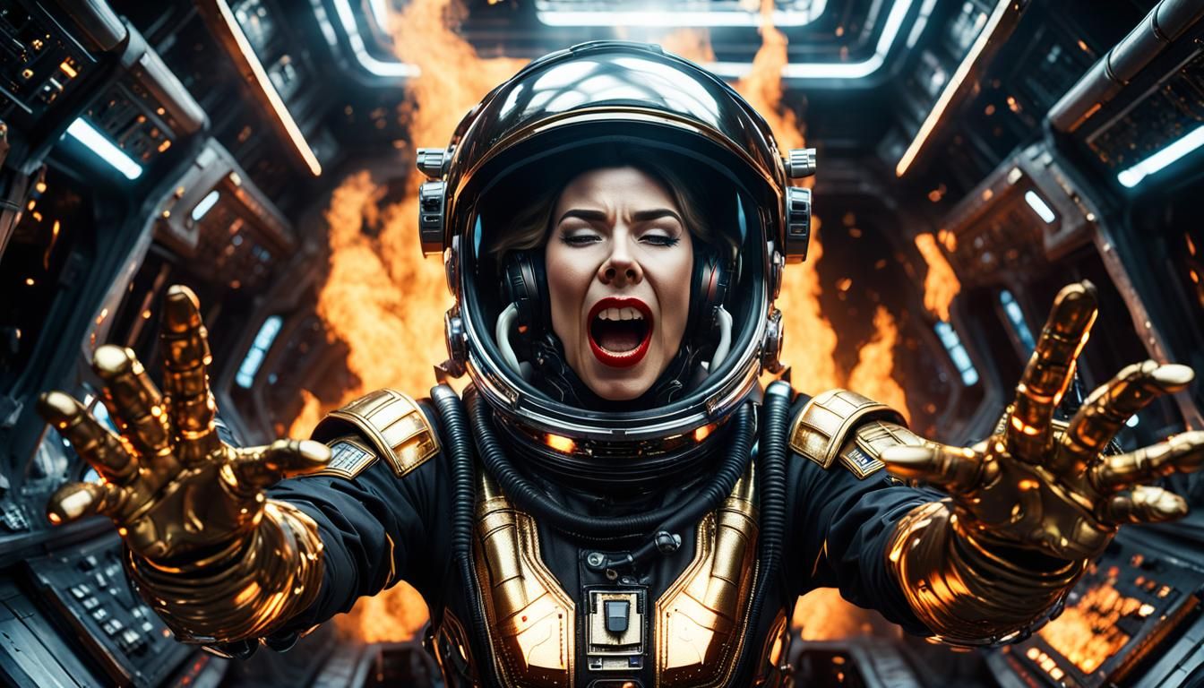Maximum definition.beautiful face.Girl screaming in terror a...