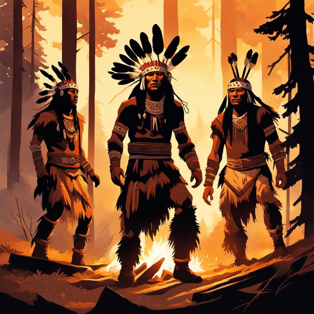 Native American Dance in Mystical Forest, Fantasy Art