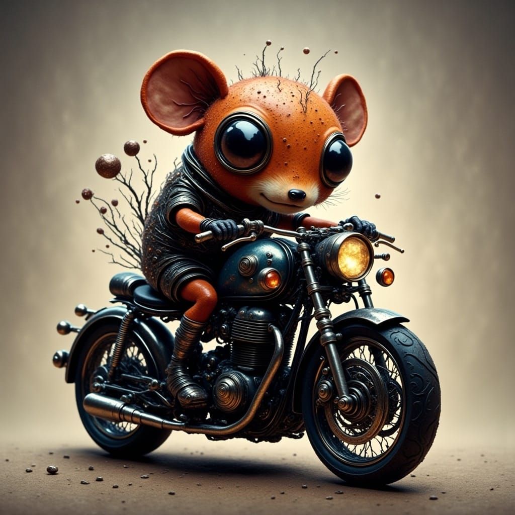 <lora:CY-BUGS:1.0> Cute creature riding a motorcycle 
