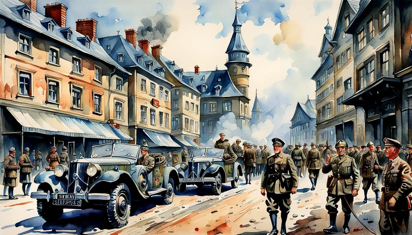 Antique watercolor world war two German-secret service Comma...
