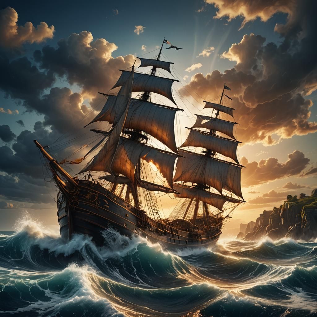 Stormy Seas: A Sailing Ship Digital Painting