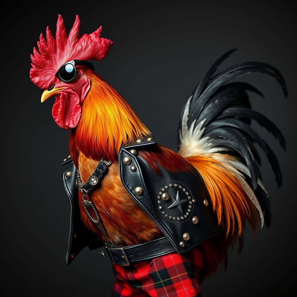 Metalhead Rooster in High-Contrast Style