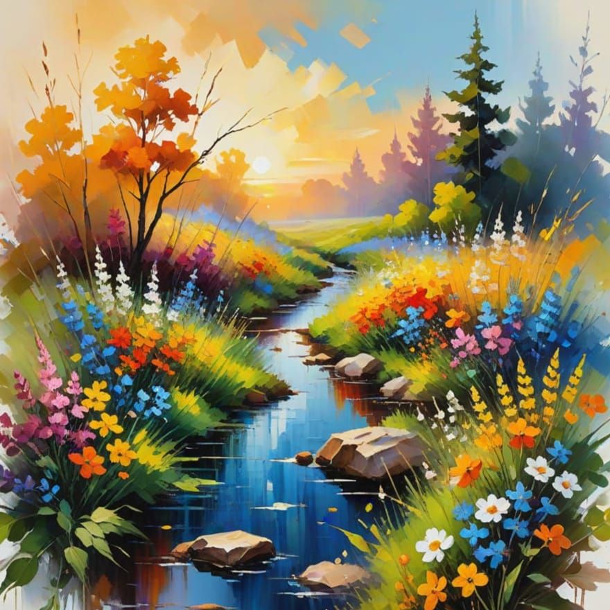 Serene Landscape in Vibrant Oil Painting Style