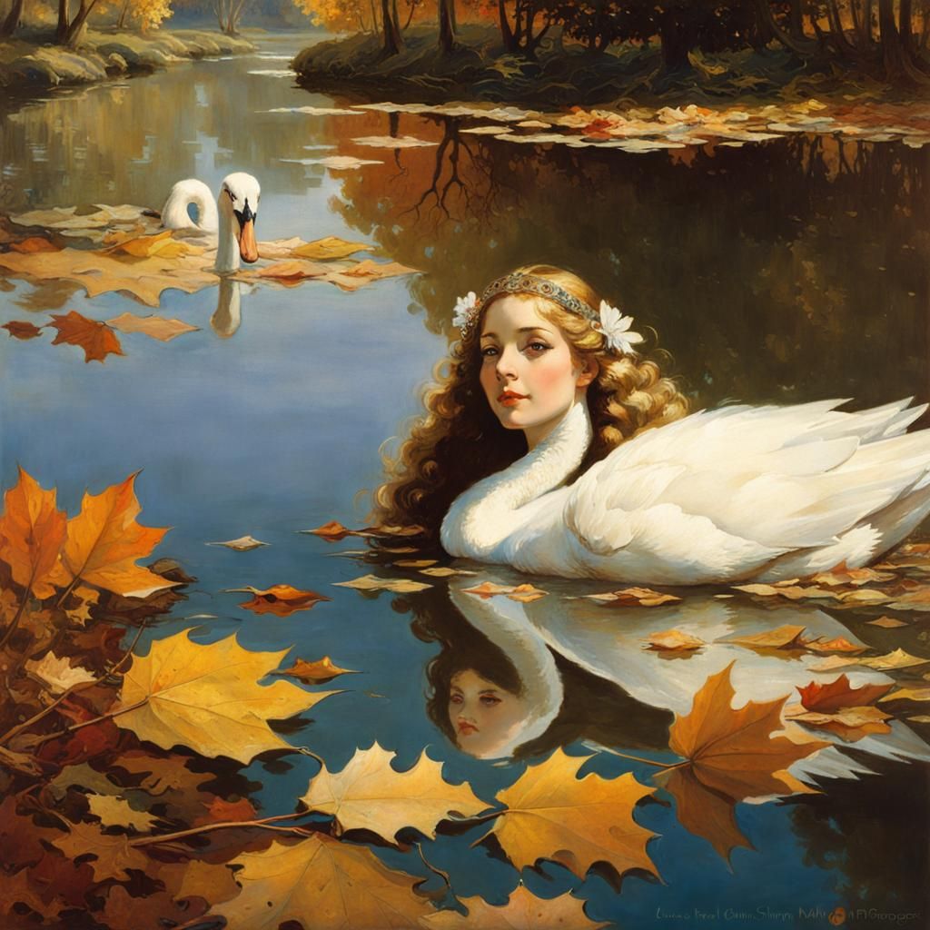 A woman by a pond with swans  by @mightyminimoose