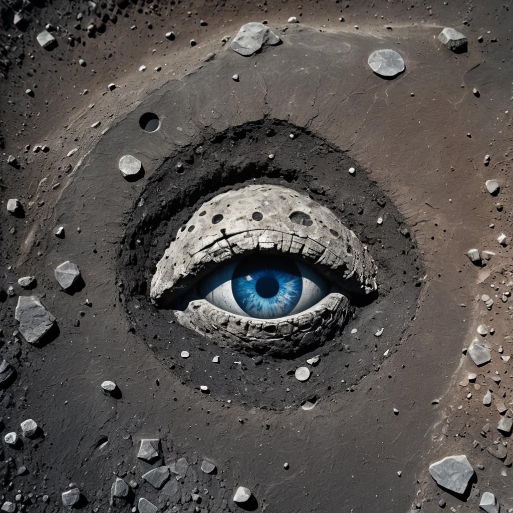 Surreal Dolerite Eye Floats on Moon Crater