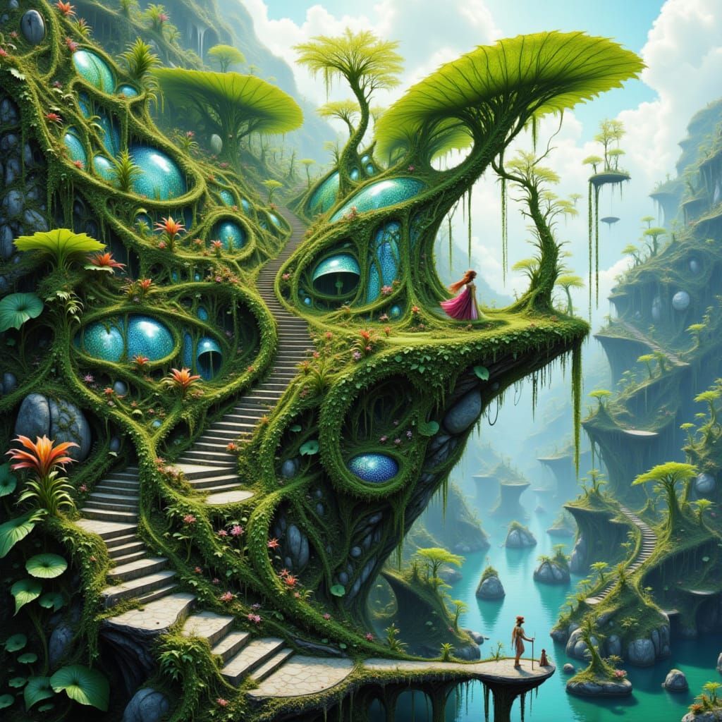 <lora:Eco Flow:1.0> HYPERREAL COMPLEX PARADISE GARGANTUAN BIRD_DRAGON CREATURE ECO FLOW FLOATING SKY ISLANDS CLOSEUP BEAUTIFUL ELVEN DRUID M...