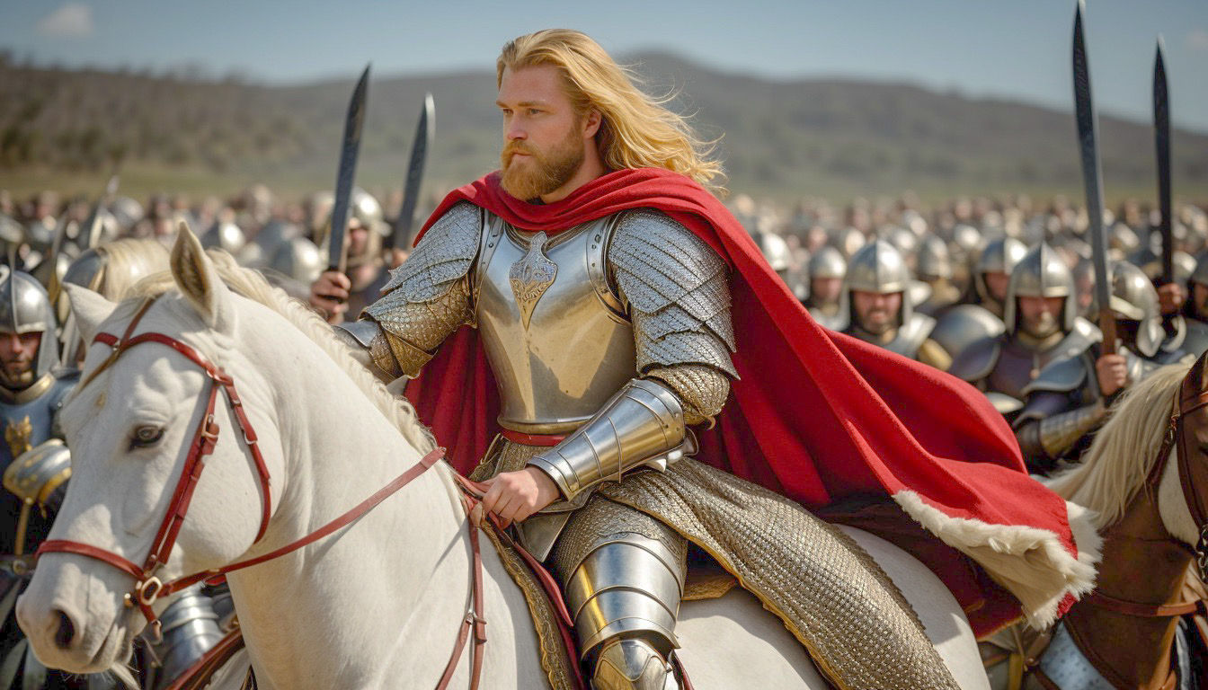 A Red Cape Rider Warrior Leading His Men