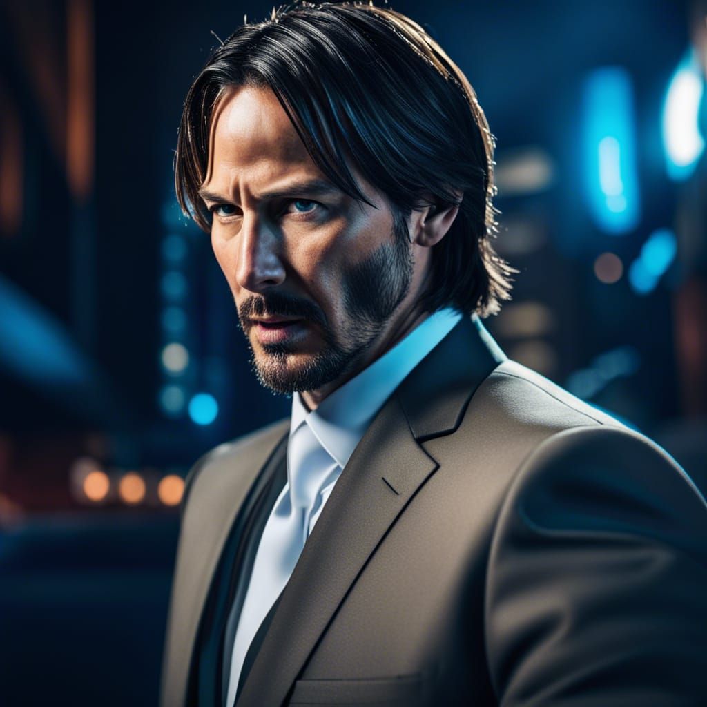 close up professional photograph portrait of a John wick with blond ...