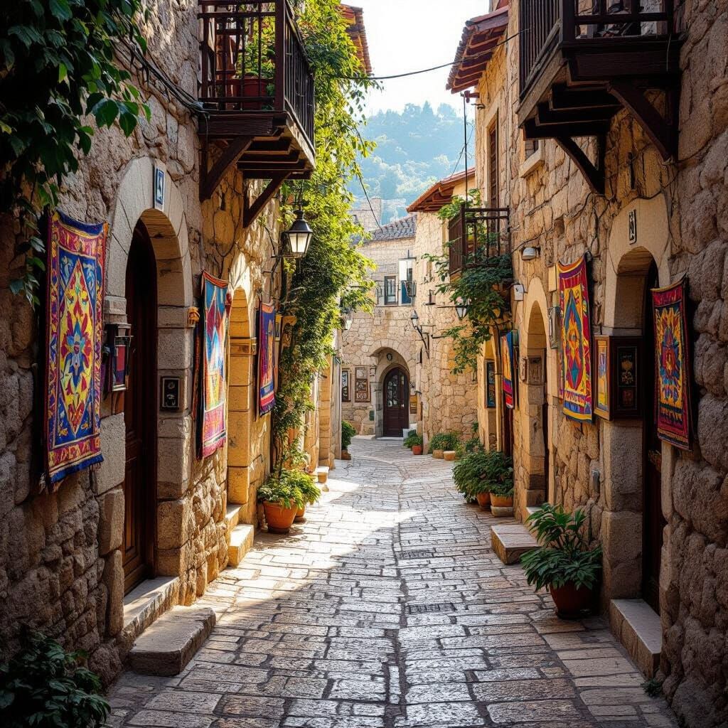 Ancient Alleyway in Tsfat, Israel: A Historical Painting